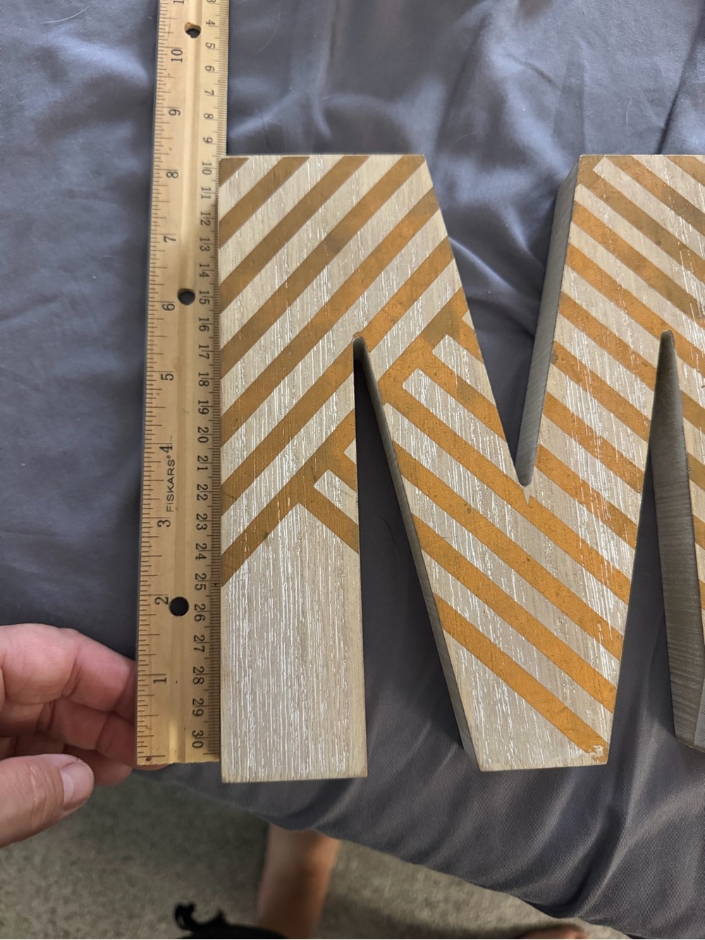Decorative Wooden Letter M in White and Gold - Home Wall Decor